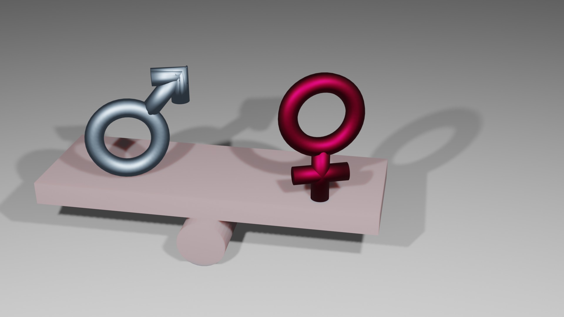 a three-dimensional picture of the icons for male and female gender on a balance